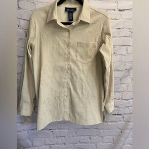 5/$20 Women’s Denim & Co Jacket Embroidered Khaki LongSleeve Button Down Shirt S